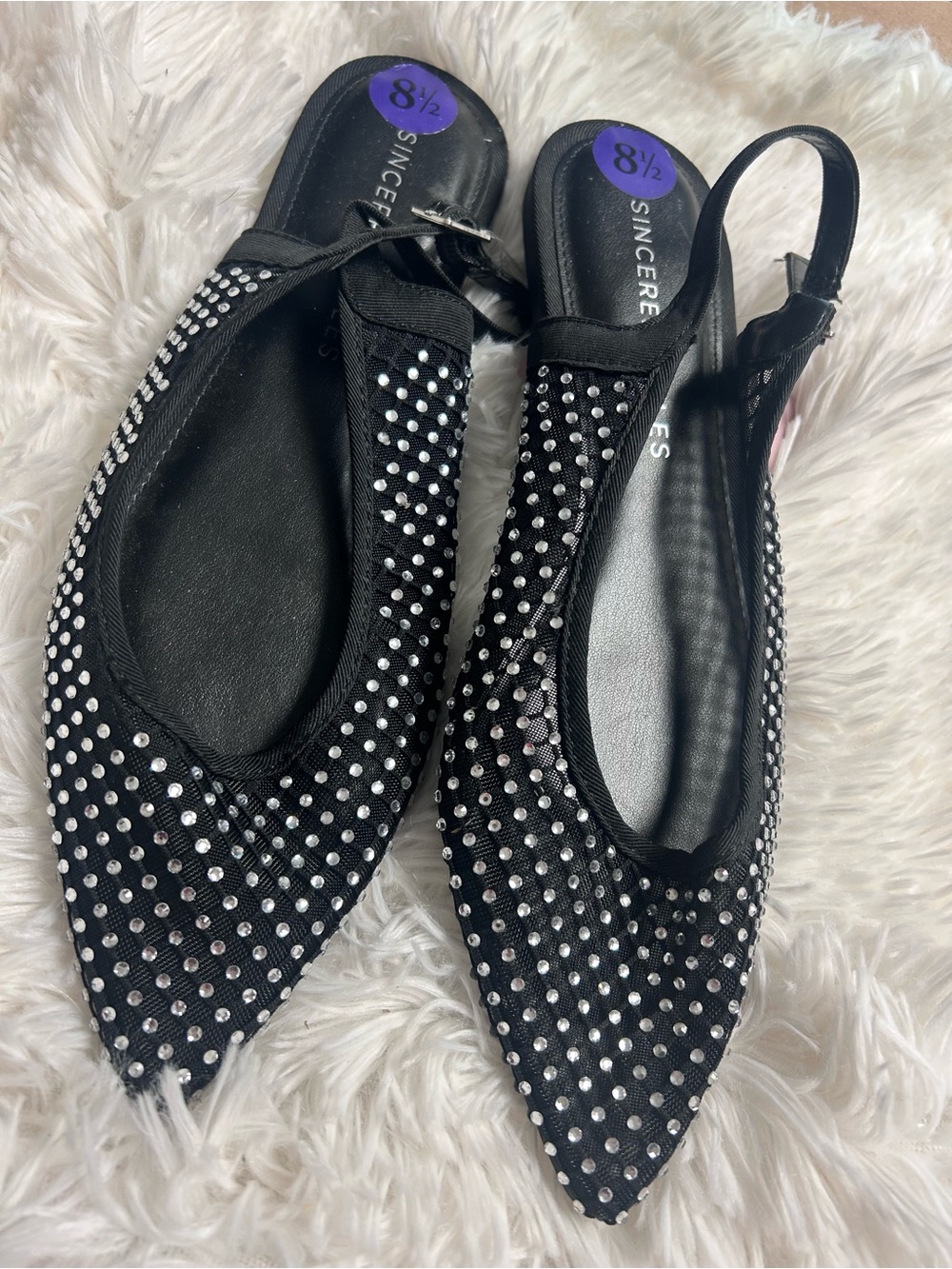 Sincerely Jules BlK Sling Back‎ Ballet Flats  Rhinestone Bling Women's SZ 8 1/2